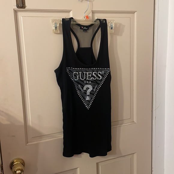 Vintage Guess Rhinestone Black Tank Top Size: M 7/8 USED! - Picture 5 of 5